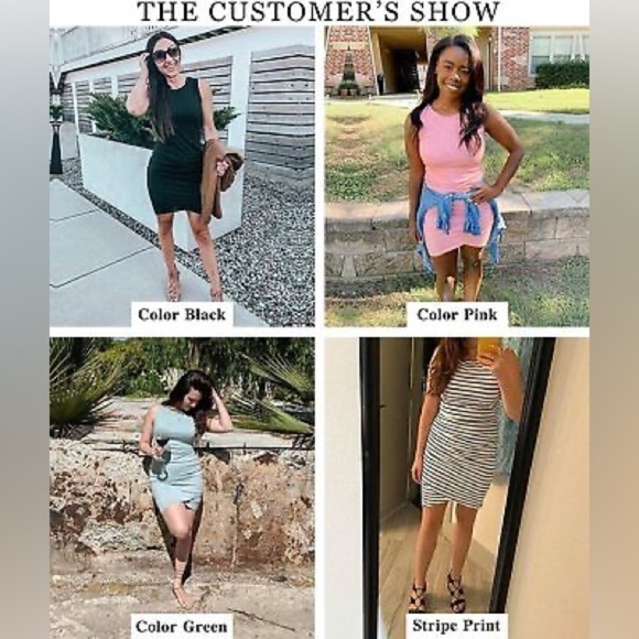 Btfbm Women Casual Dress Crew Neck Ruched Summer Sleeveless Tank Bodycon Size XL - Picture 2 of 8